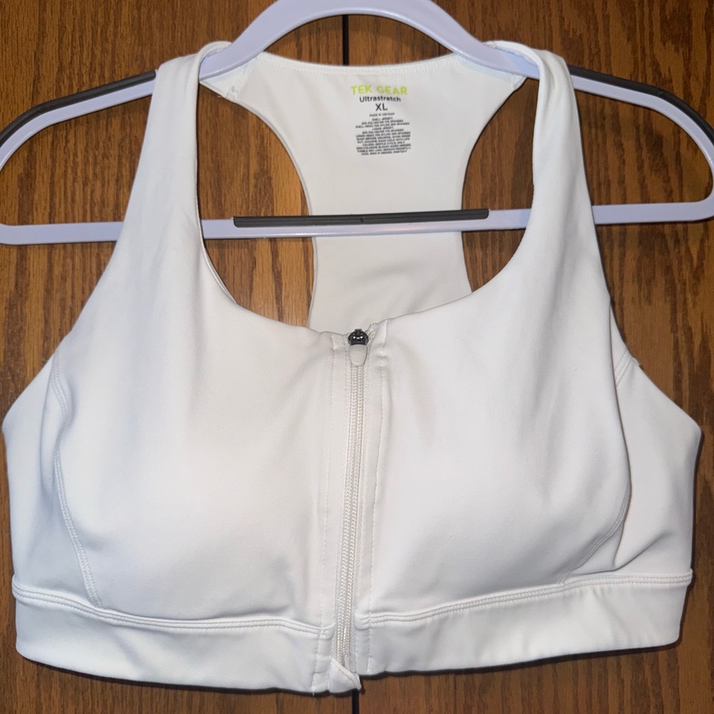 Tek Gear White Zip-Front Sports Bra